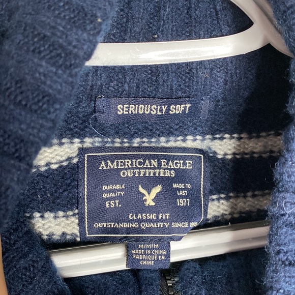 American Eagle Seriously soft striped wool blend mockneck quarter zip sweater M - Picture 8 of 10